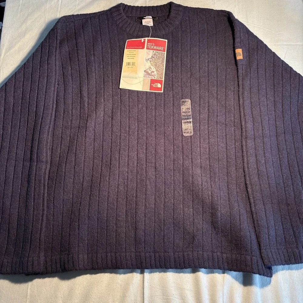 The North Face Canyon Sweater Mens M Deep Water Blue 100% Wool Tekware A452472